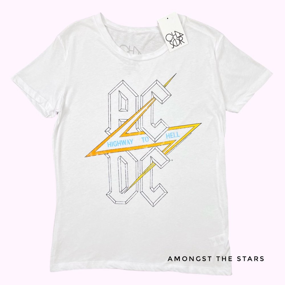 Chaser AC DC Highway To Hell White Crewneck Tee